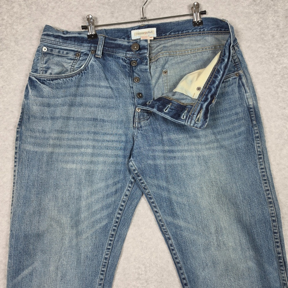 Carbon 2 Cobalt Jeans Mens Sz 35x31 Light Wash Straight Fit Whiskers Button Fly